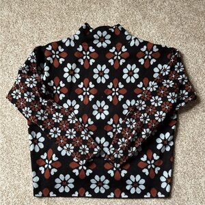 Carys mock neck sweater black, brown and blue floral